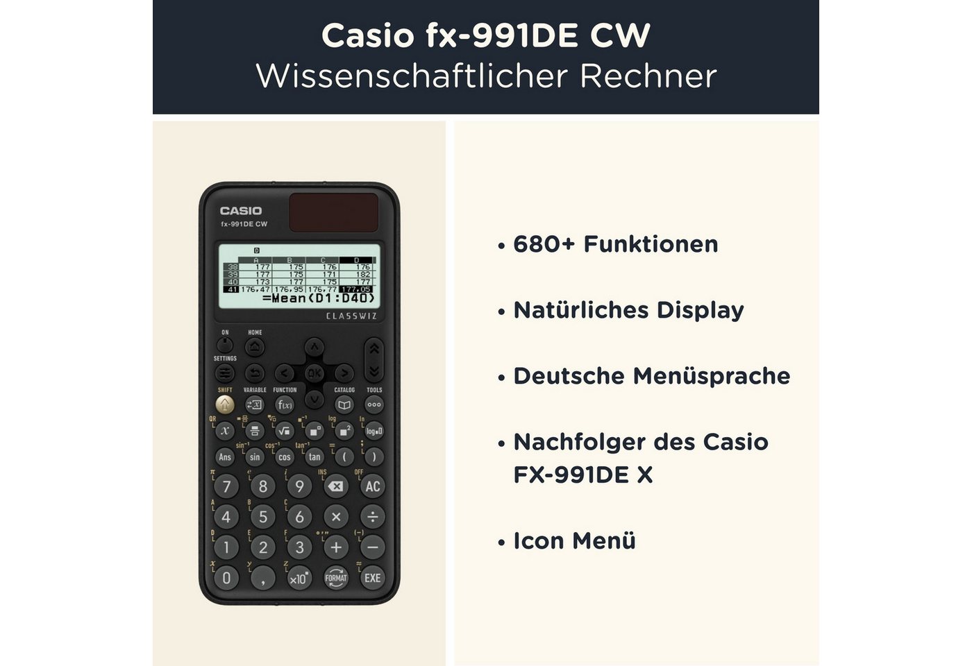 CASIO Taschenrechner fx-991DE CW ClassWiz inkl. WYNGS Schutztasche Rot Bild 3