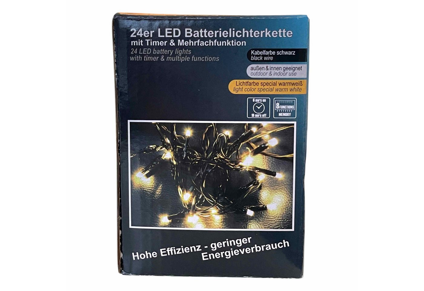Linder Exclusiv GmbH LED-Lichterkette, Batterie 24 LED Kabel schwarz special warmweiß 1,7m 8 Modi Timer Bild 2