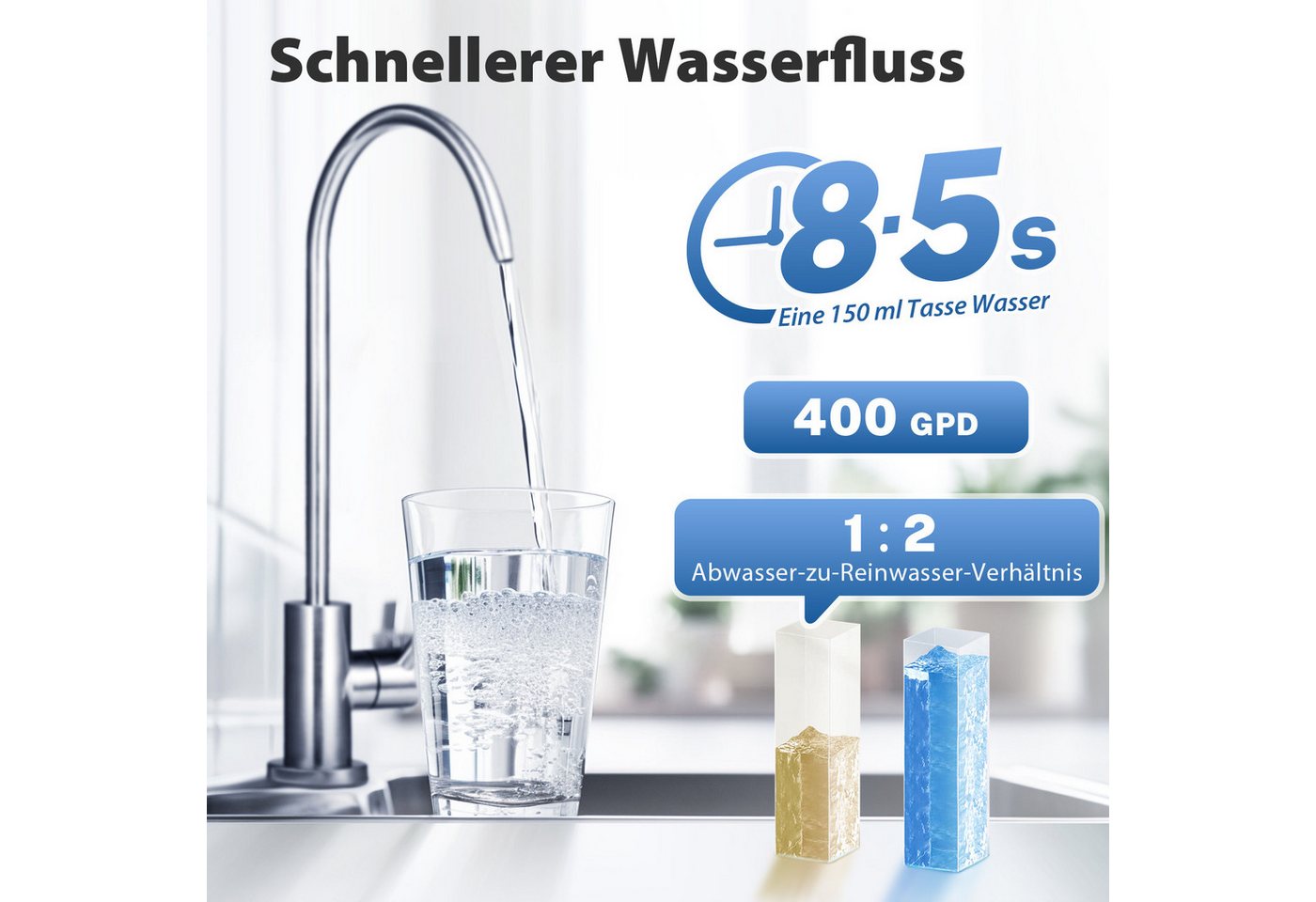 iSpring Wasserhahn-Wasserfilter RO400EU Umkehrosmoseanlage, 400GPD tanklos, unter der Spüle (1 St) Bild 4