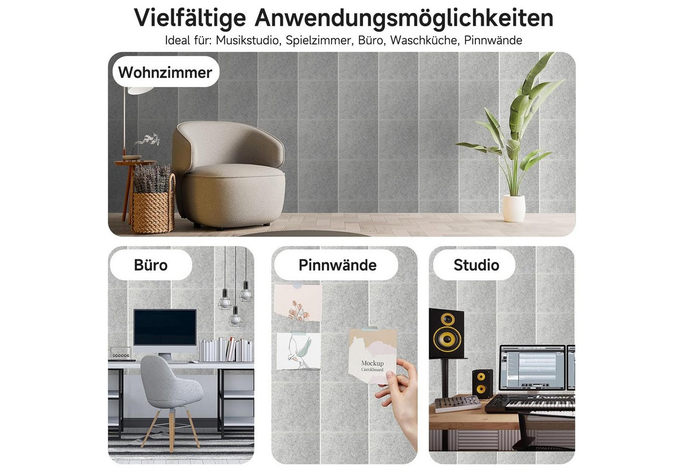 OSTWOLKE Akustikplatte Selbstklebend Schallabsorber Schallschutzplatten 30 x 30 x 0,9cm, (12-St), für Studio, Büro, Akustische Behandlung & Wanddekoration Bild 3