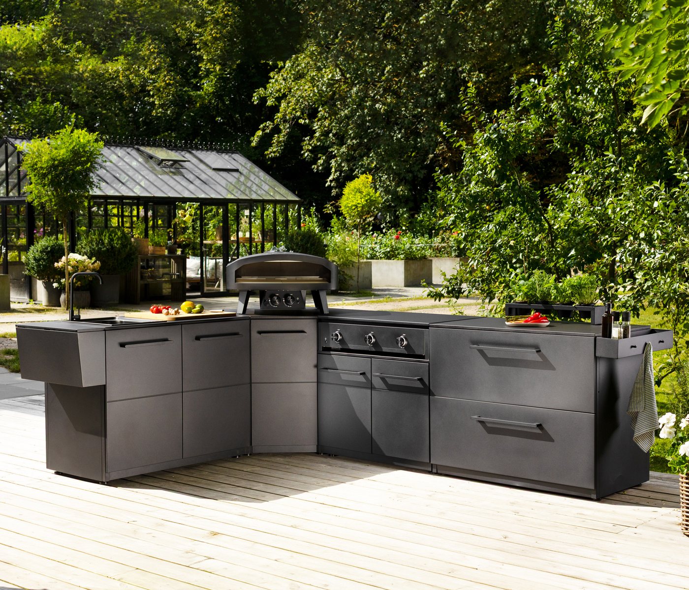 COZZE Outdoor-Küche Eckmodul Elements, mit HPL Platte, 90 x 90 x 90 cm, Stahl, schwarz, flexibel erweiterbares Modul der Cozze® Outdoor-Küche Bild 2