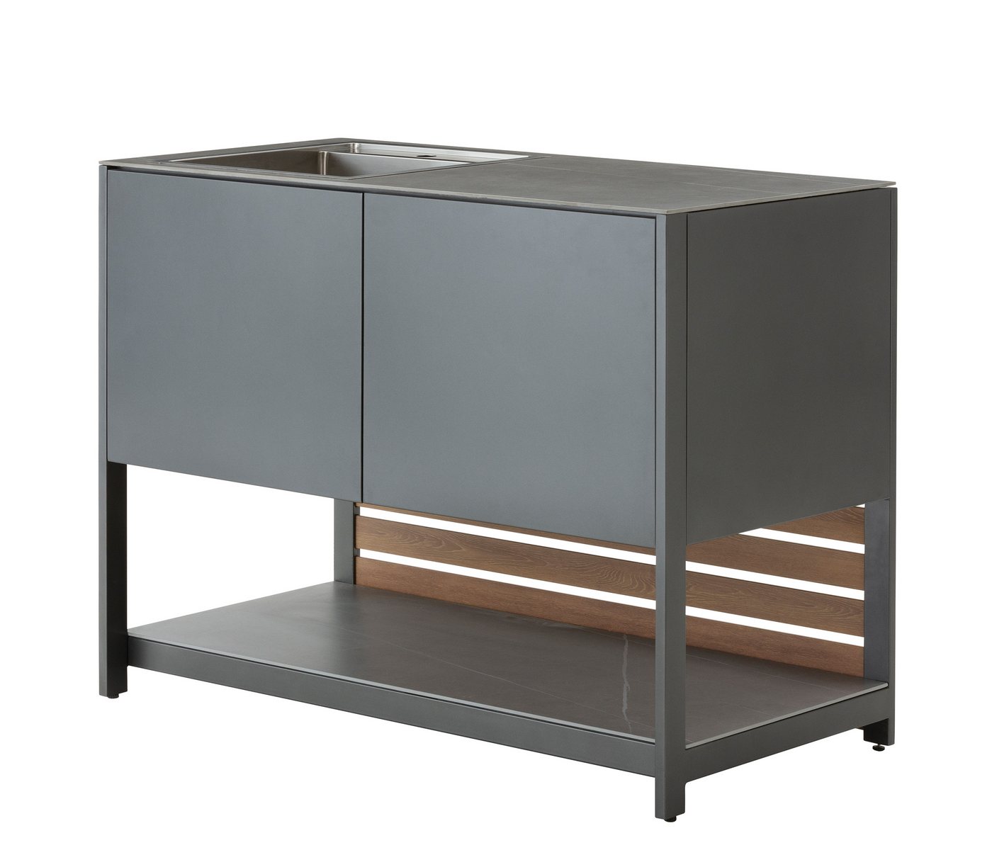 Dehner Outdoor-Küche Loop Spülschrank, Außenspüle, 110 x 60 x 91.5 cm, Stahl / Stein, hochwertiger Outdoor Schrank mit Steinplatte Bild 5