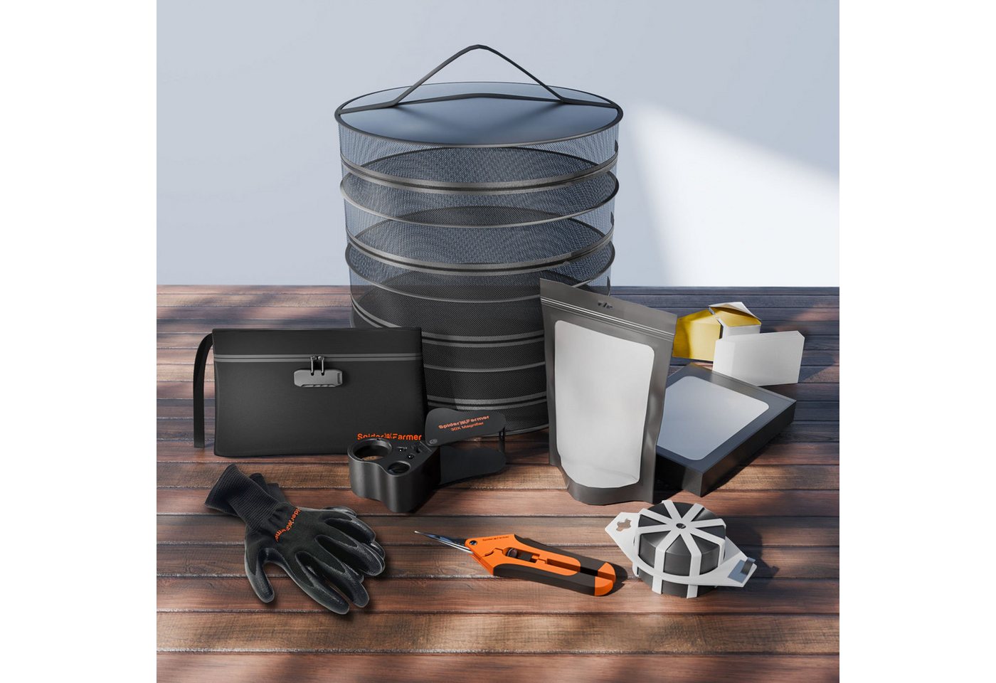 Spider Farmer Gartenpflege-Set Spider Farmer Ernte Starterset, 9 in 1 Ernte Set mit Trockenregal und Tasche Bild 4