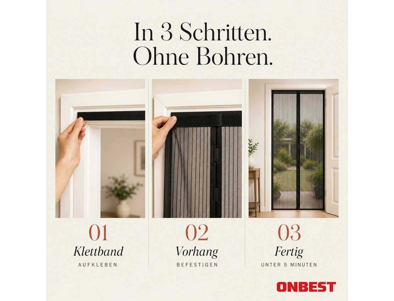Onbest Insektenschutz-Fensterrahmen Fliegengitter Fliegenschutzgitter Magnet, Bohrfrei, mit Reißnägel, Balkon Terasse Tür Fenster Bild 4