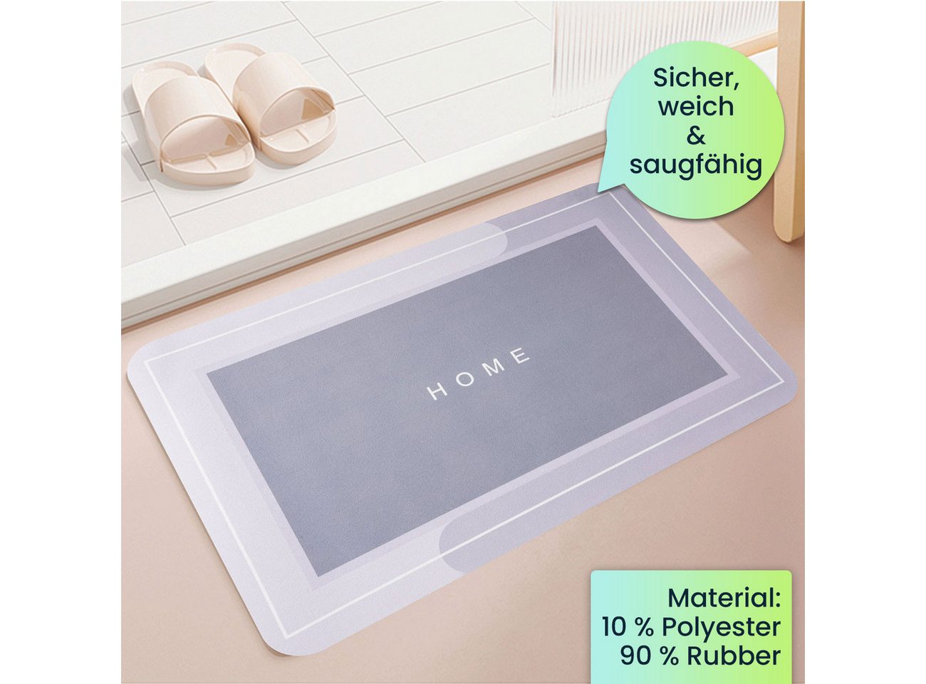 shop'n smile ideoon Badematte Anti-Rutsch-Badezimmermatte 60x40 cm Saugfähiger Badvorleger Dusche, Rutschfeste Unterseite, Extrem saugfähig, rutschfest, schmutzabweisend, schnelltrocknend, Polyester, Gummi, Rutschfeste Gummi-Unterseite & extrem saugfähige Schichten Bild 3