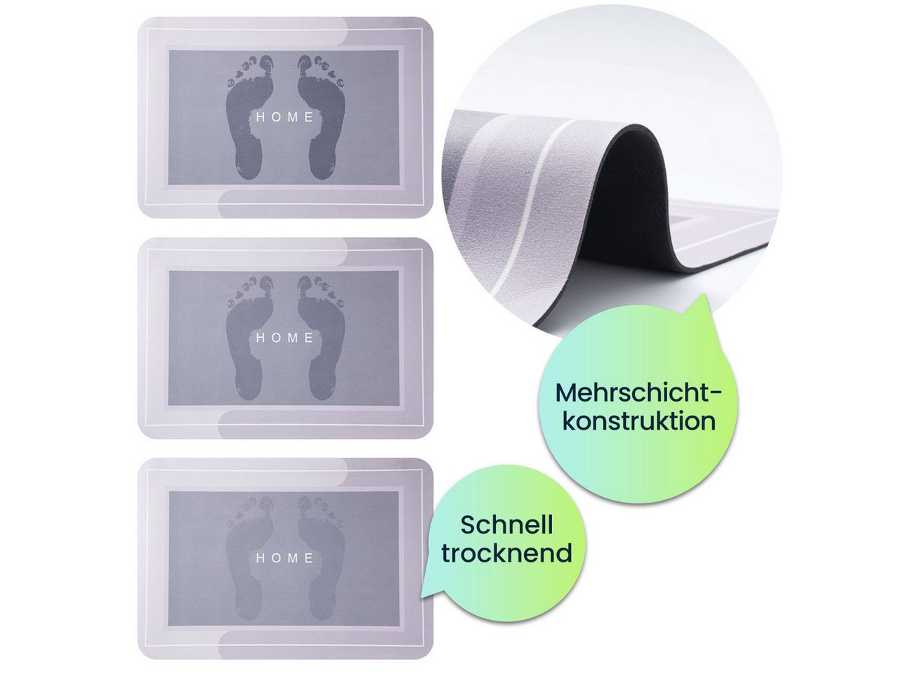 shop'n smile ideoon Badematte Anti-Rutsch-Badezimmermatte 60x40 cm Saugfähiger Badvorleger Dusche, Rutschfeste Unterseite, Extrem saugfähig, rutschfest, schmutzabweisend, schnelltrocknend, Polyester, Gummi, Rutschfeste Gummi-Unterseite & extrem saugfähige Schichten Bild 5