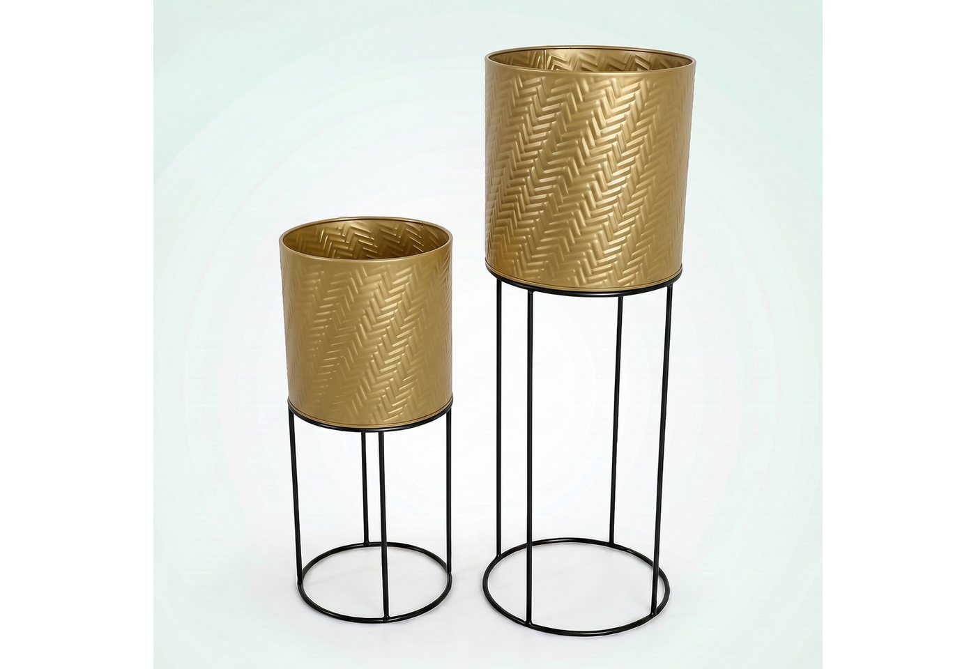 relaxdays Blumenständer Metall Blumenständer 2er Set, Gold-Schwarz Bild 2