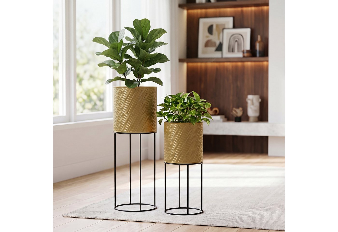 relaxdays Blumenständer Metall Blumenständer 2er Set, Gold-Schwarz Bild 3