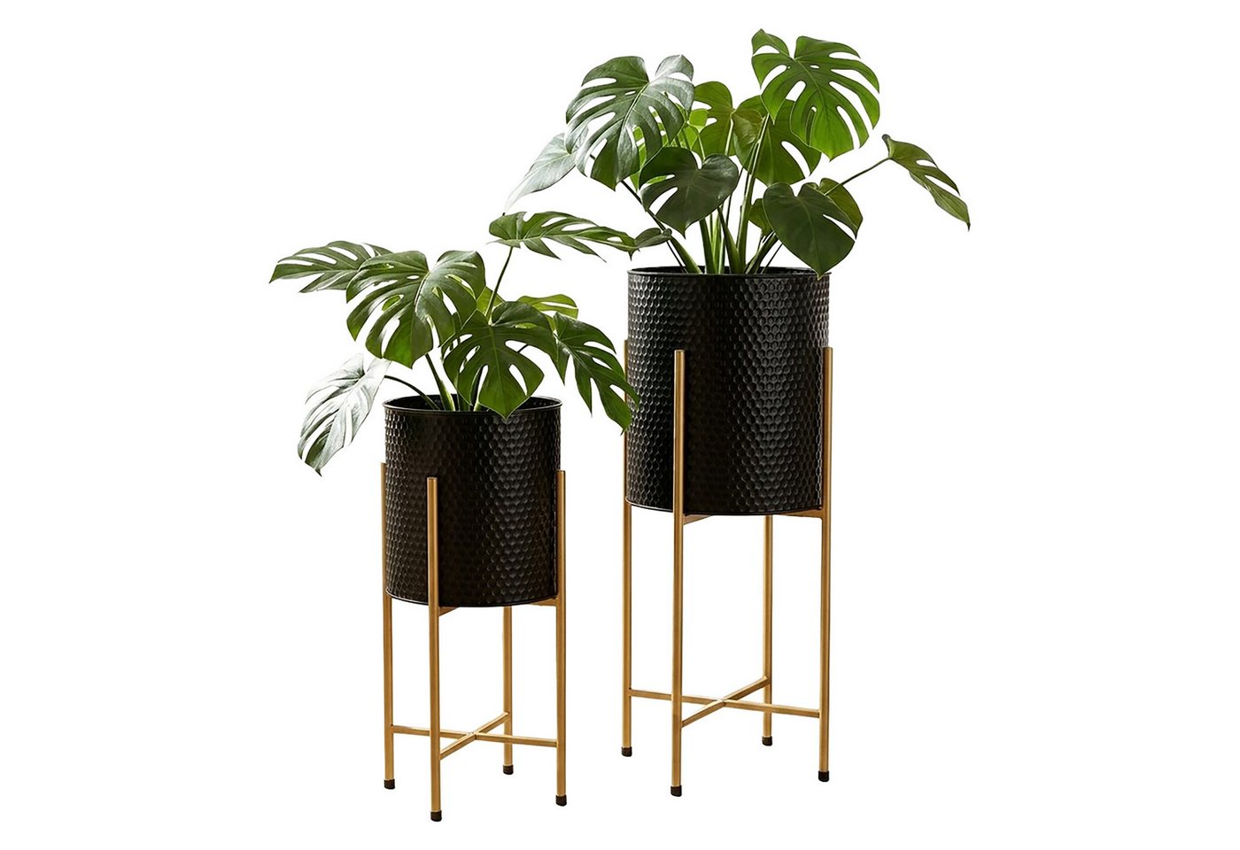 relaxdays Blumenständer Metall Blumenständer 2er Set, Schwarz-Gold
