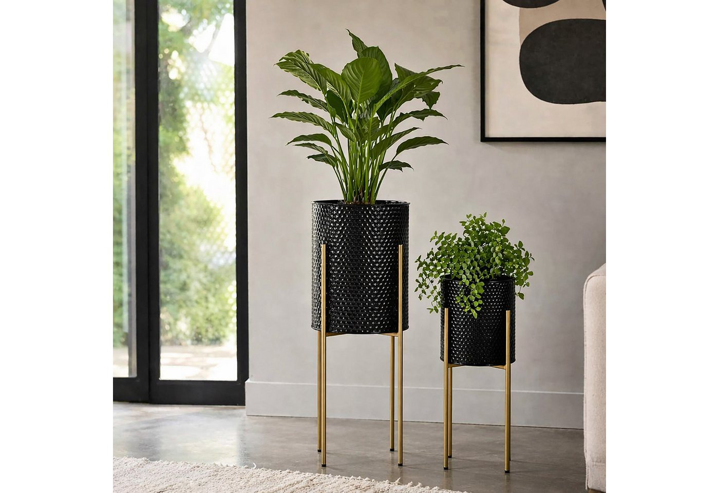 relaxdays Blumenständer Metall Blumenständer 2er Set, Schwarz-Gold Bild 3