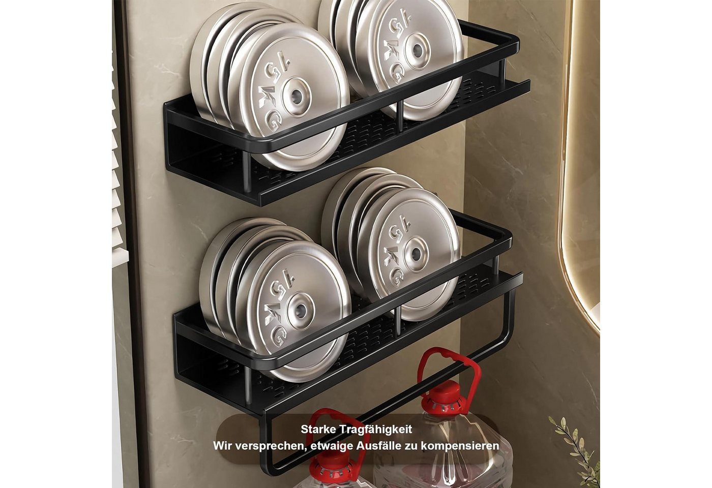 wohnTRAUM24 Duschregal Duschablage ohne Bohren-2 Stück Duschkorb mit Handtuchhalter,4 Haken, Duschhalterung Badregal Duschgel Badezimmer Regal selbstklebendes, Shampoo Halterung für Badezimmer Organizer Bild 5