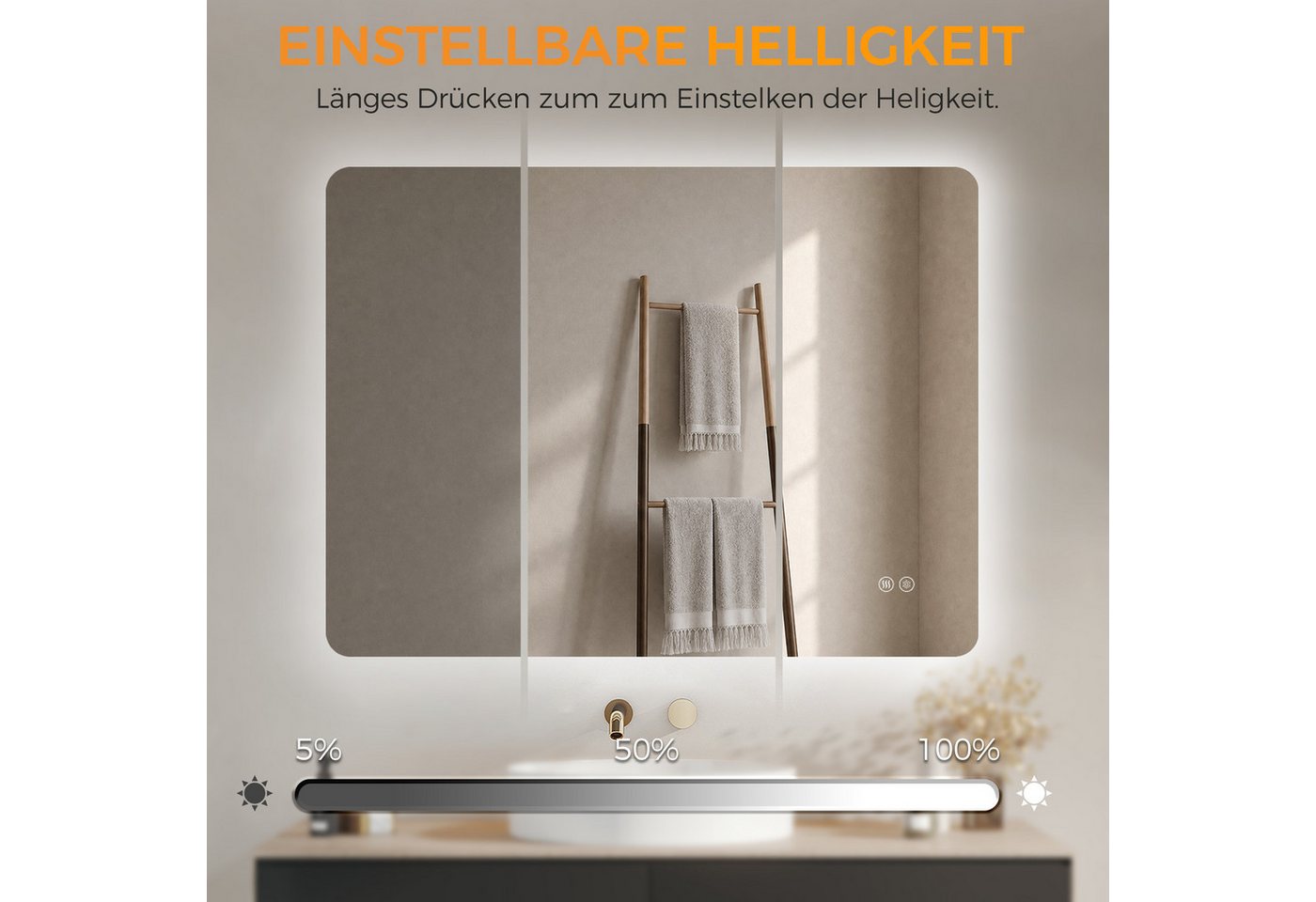 IMPTS Badspiegel LED Badezimmerspiegel Wandspiegel mit Beleuchtung Antibeschlag (Set, Speicherfunktion, Anti-Beschlag, Dimmbar, Touch-Schalter, Energiesparend), Badspiegel mit Beleuchtung Spiegel Bad Badezimmer