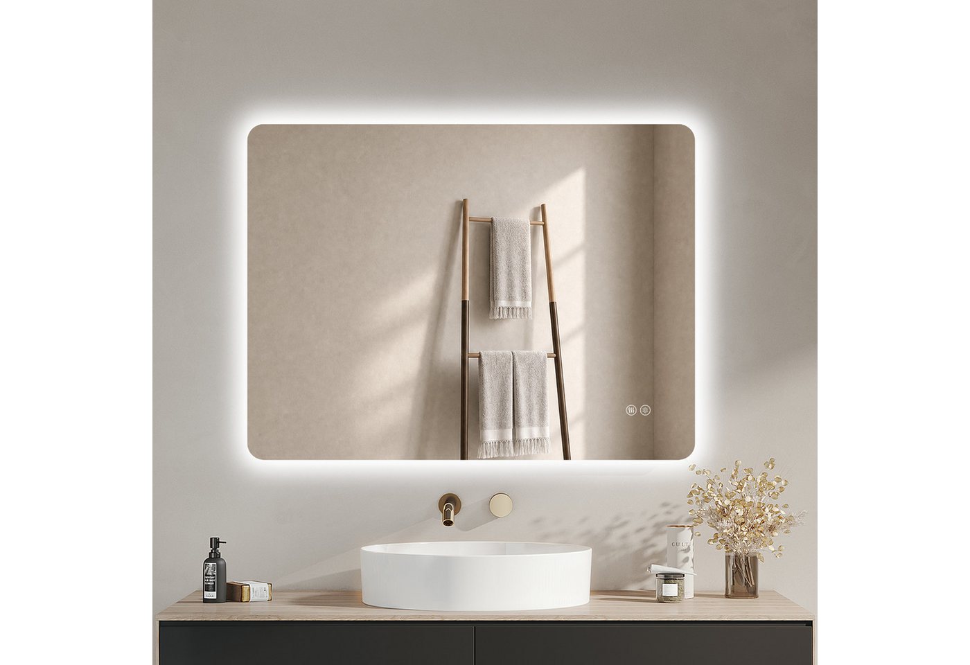 IMPTS Badspiegel LED Badezimmerspiegel Wandspiegel mit Beleuchtung Antibeschlag (Set, Speicherfunktion, Anti-Beschlag, Dimmbar, Touch-Schalter, Energiesparend), Badspiegel mit Beleuchtung Spiegel Bad Badezimmer Bild 3