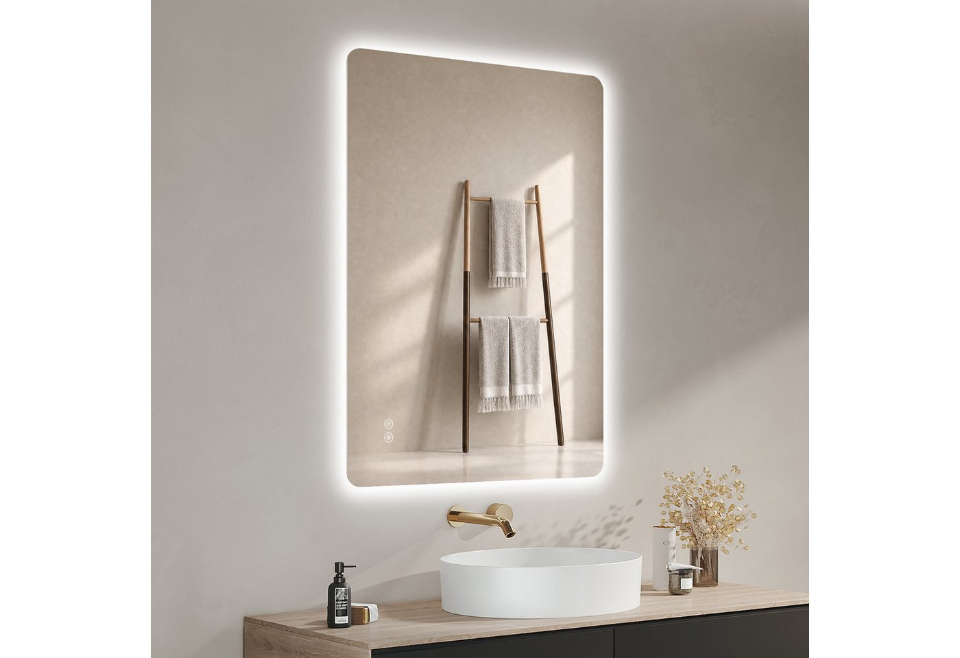 IMPTS Badspiegel LED Badezimmerspiegel Wandspiegel mit Beleuchtung Antibeschlag (Set, Speicherfunktion, Anti-Beschlag, Dimmbar, Touch-Schalter, Energiesparend), Badspiegel mit Beleuchtung Spiegel Bad Badezimmer Bild 4