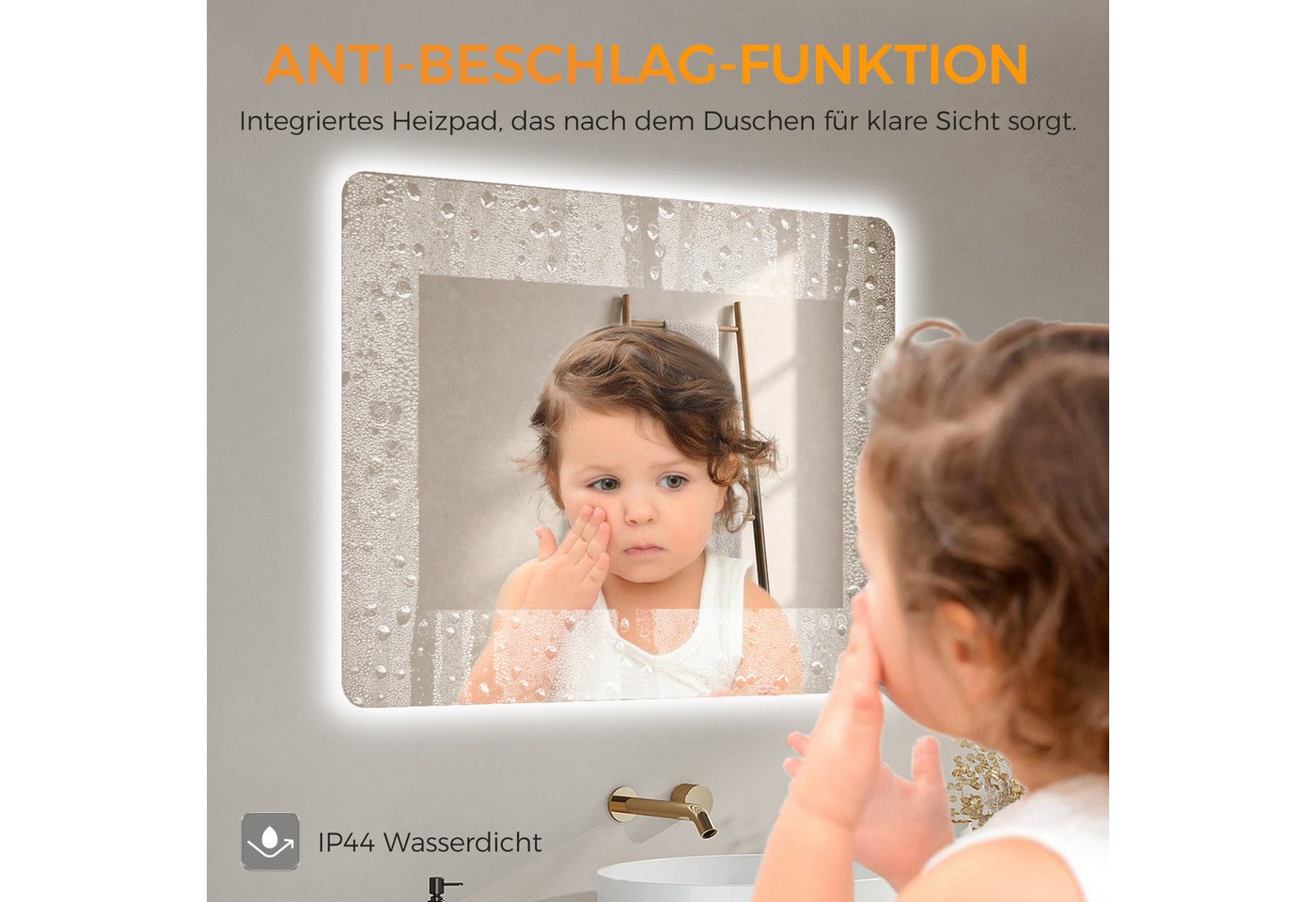 IMPTS Badspiegel LED Badezimmerspiegel Wandspiegel mit Beleuchtung Antibeschlag (Set, Speicherfunktion, Anti-Beschlag, Dimmbar, Touch-Schalter, Energiesparend), Badspiegel mit Beleuchtung Spiegel Bad Badezimmer Bild 5