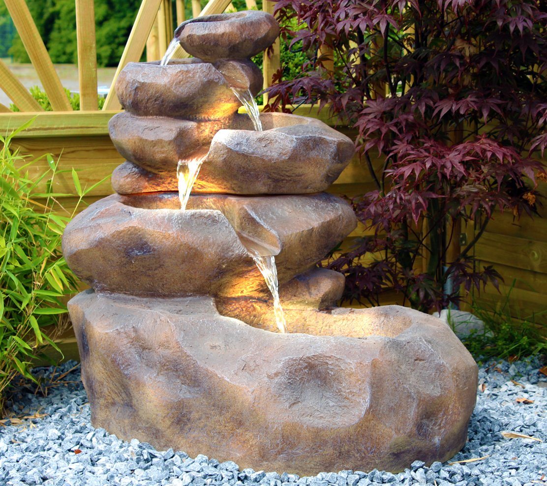 Arnusa Wasserfall Gartenbrunnen SB109 Große Kaskade in Steinoptik, (Komplett-Set, 2 tlg), Springbrunnen mit LED-Beleuchtung Bild 2