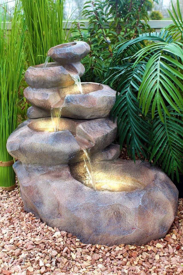 Arnusa Wasserfall Gartenbrunnen SB109 Große Kaskade in Steinoptik, (Komplett-Set, 2 tlg), Springbrunnen mit LED-Beleuchtung Bild 3