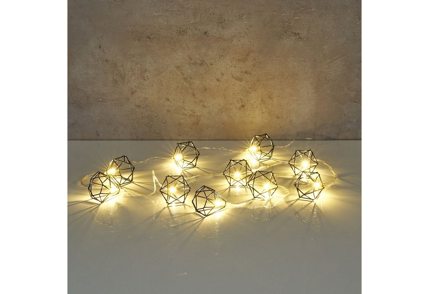 Levandeo® Lichterkette, 10er Lichterkette LED Metall Schwarz Polygon Diamant Licht Timer Deko
