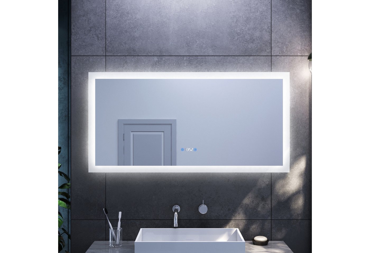 SONNI Badspiegel Badspiegel, Dimmbar, 120 x 60, mit Beleuchtung, LED, mit Anti-Beschlag-Funktion, Touch-Schalter Bild 2