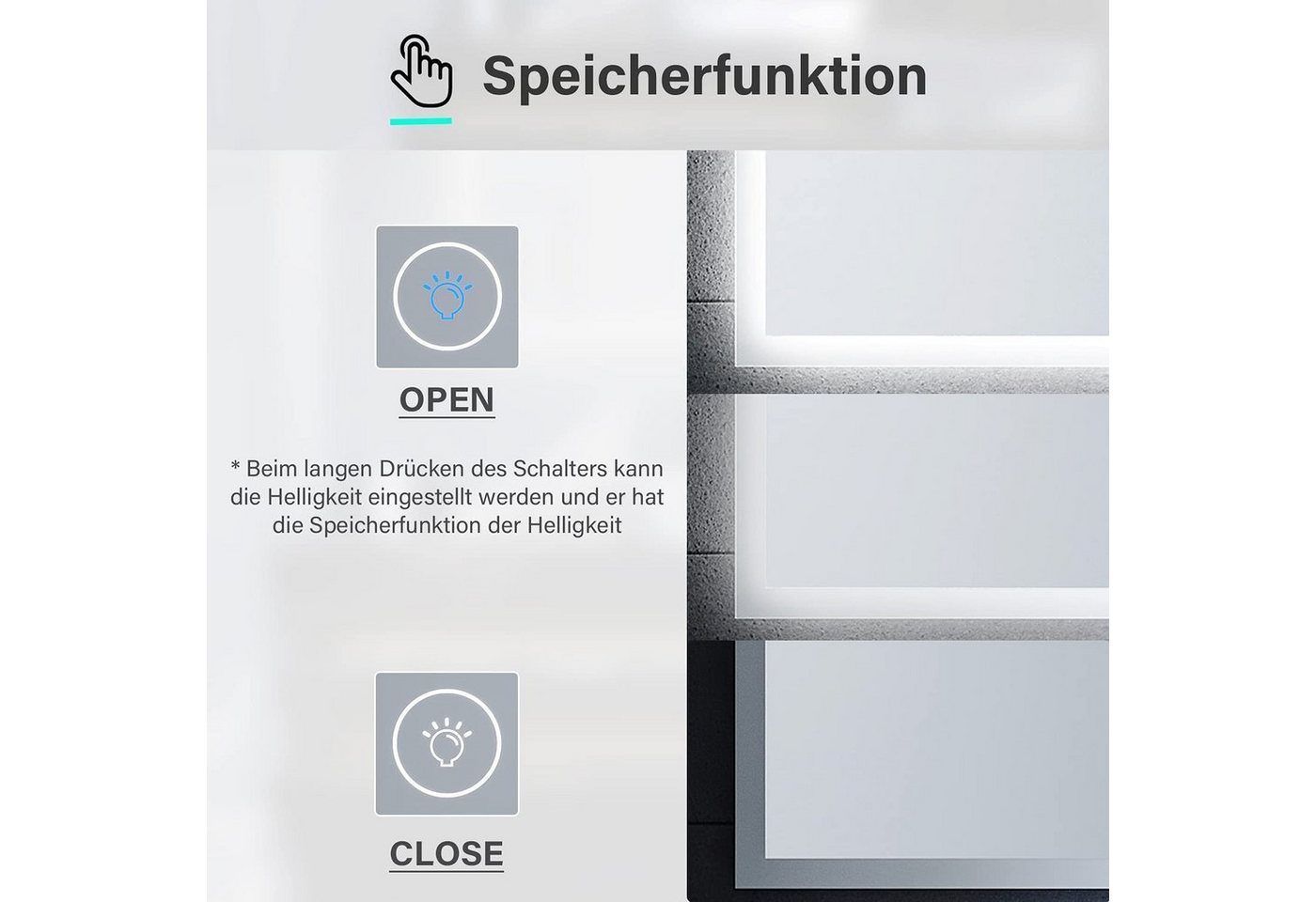 SONNI Badspiegel Badspiegel, Dimmbar, 120 x 60, mit Beleuchtung, LED, mit Anti-Beschlag-Funktion, Touch-Schalter Bild 5