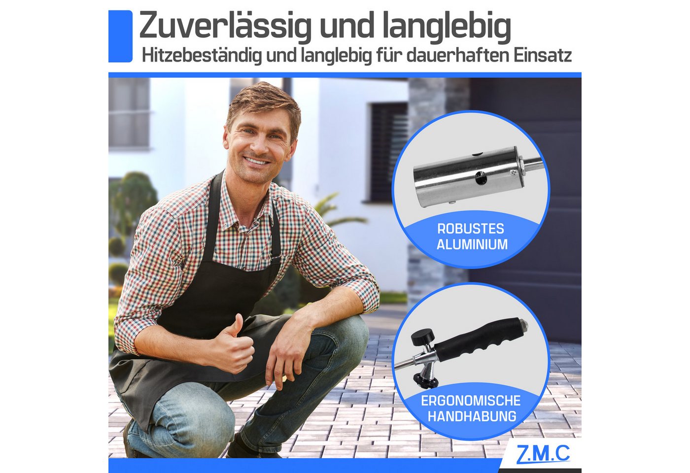 ZMC Flambierbrenner Grillanzünder Kohleanzünder Unkrautbrenner + 8x Gaskartuschen 227g, (Unkrautvernichter Unkrautreiniger Butan Brenner Abflammgerät Flammspritzpistole Gasbrenner Bunsenbrenner Lötlampe Lötbrenner), Temperatur bis zu 1300 ° C / Leistung: 2,5 kW, mit Piezo-Zündung
