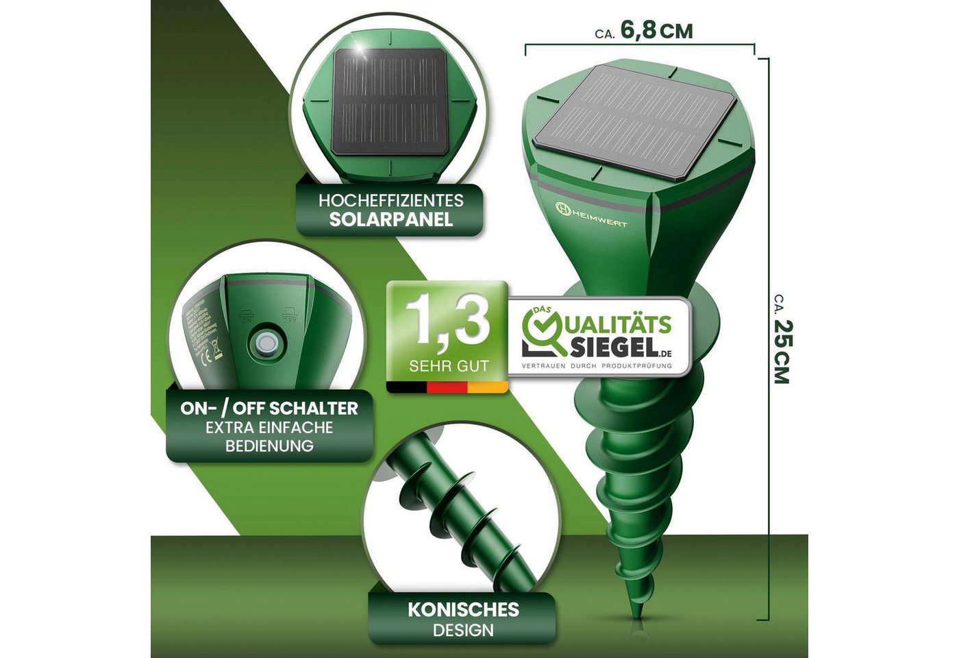 HEIMWERT Ultraschall-Tierabwehr HEIMWERT Maulwurf Vertreiber Wühlmausschreck 2er Pack, 2-tlg., hocheffizientes Erdschall System mit 3 Wechselfrequenzen Bild 2
