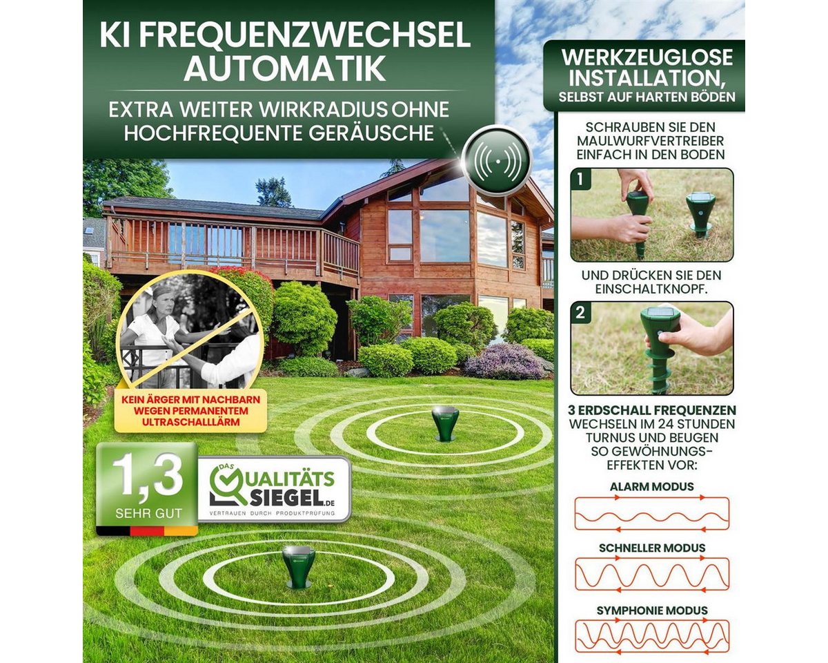 HEIMWERT Ultraschall-Tierabwehr HEIMWERT Maulwurf Vertreiber Wühlmausschreck 2er Pack, 2-tlg., hocheffizientes Erdschall System mit 3 Wechselfrequenzen Bild 3
