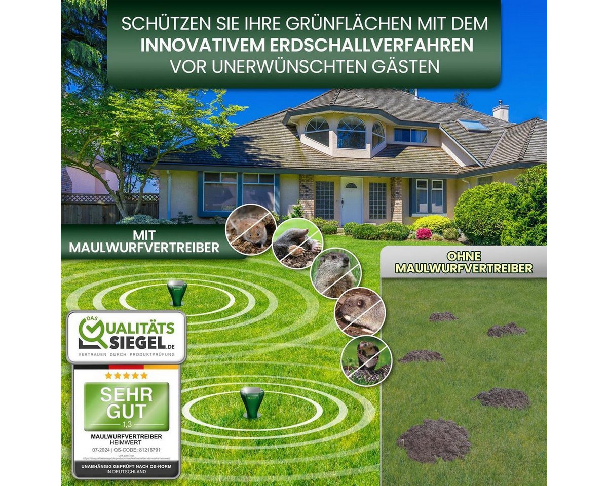 HEIMWERT Ultraschall-Tierabwehr HEIMWERT Maulwurf Vertreiber Wühlmausschreck 2er Pack, 2-tlg., hocheffizientes Erdschall System mit 3 Wechselfrequenzen Bild 5