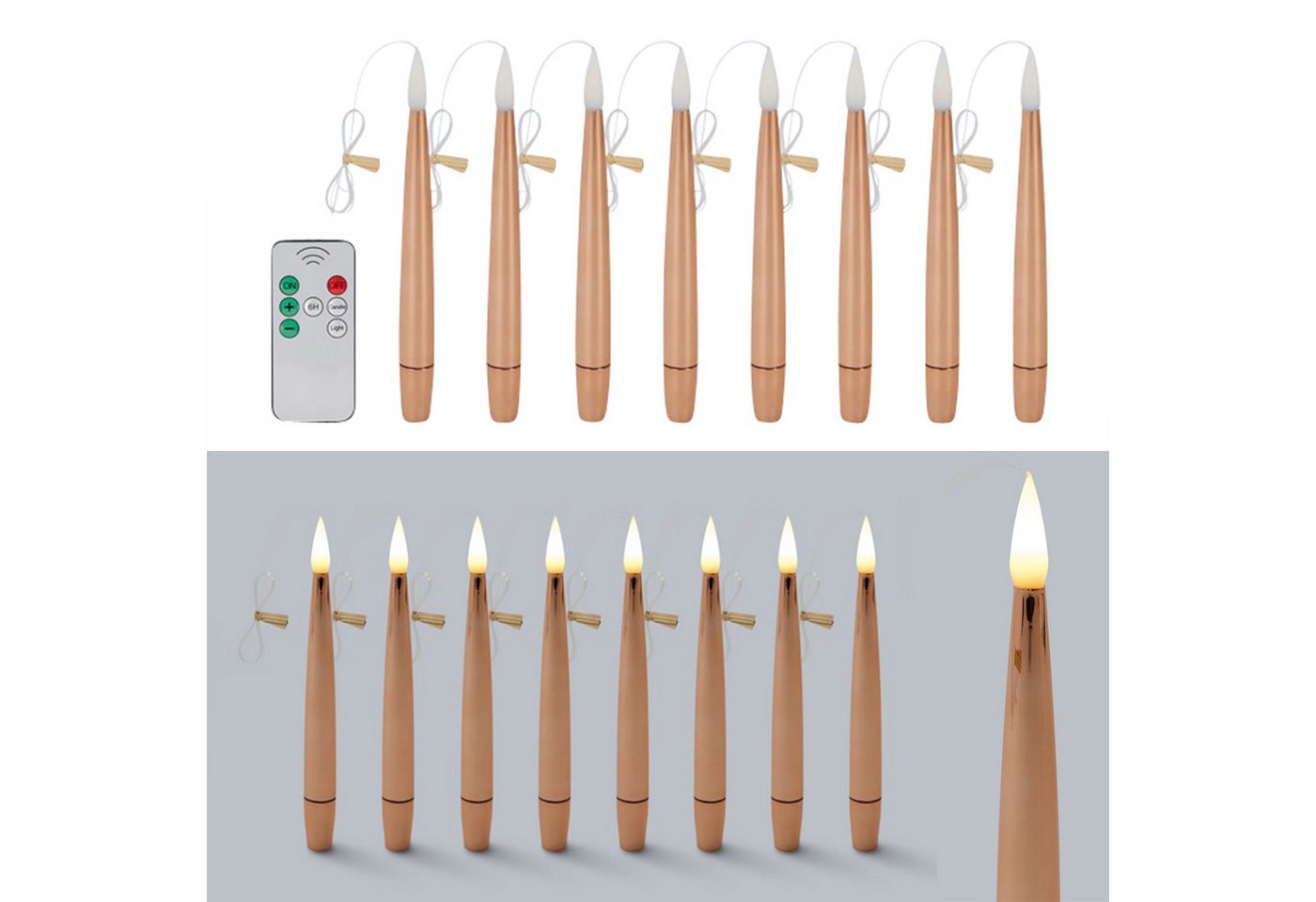 Online-Fuchs Christbaumkerzen 8 schwebende LED Weihnachtskerzen - Flying Candles mit Fernbedienung, In den Farben Silber, Champagner, Taubenblau, Grün und Rot