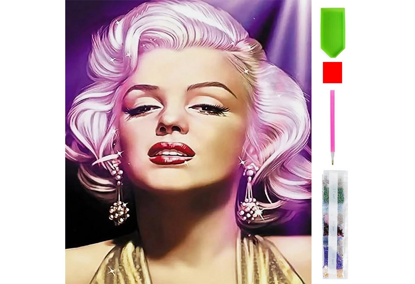 Realb2b Malen nach Zahlen 5d Diamond Painting Monroe Malen nach Zahlen 20x20cm (Komplettset für 5D Diamond Painting inklusive Leinwand, Diamanten und Werkzeugen, Diamond Painting Set mit Zubehör für DIY-Kreativität und Entspannung), 20x20cm 5D Diamond Painting mit präziser Klebeschicht & Zubehör Bild 2