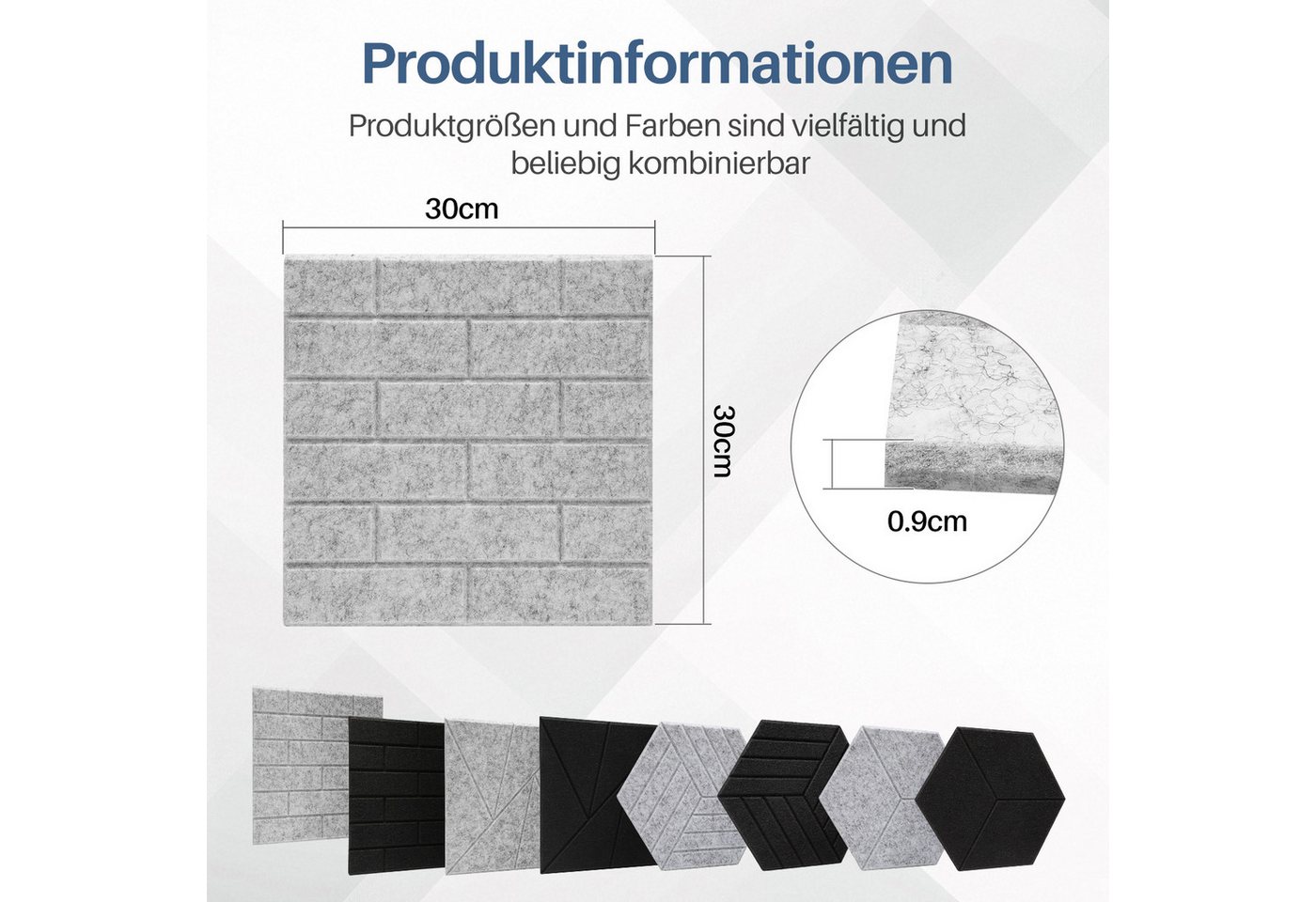Clanmacy Akustikplatte 18 stuks Akustikplatten Quadratisch Kacheln Selbstklebend Hellgrau, (18-St) Bild 5