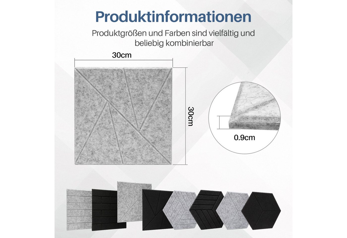 Clanmacy Akustikplatte 18 stuks Akustikplatten Quadratisch Dreieck Selbstklebend Hellgrau, (18-St) Bild 5