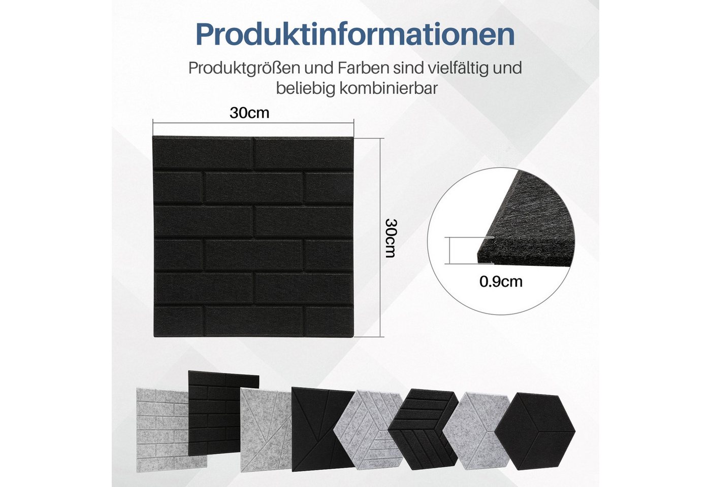 Clanmacy Akustikplatte 18 stuks Akustikplatten Quadratisch Kacheln Selbstklebend Schwarz, (18-St) Bild 2
