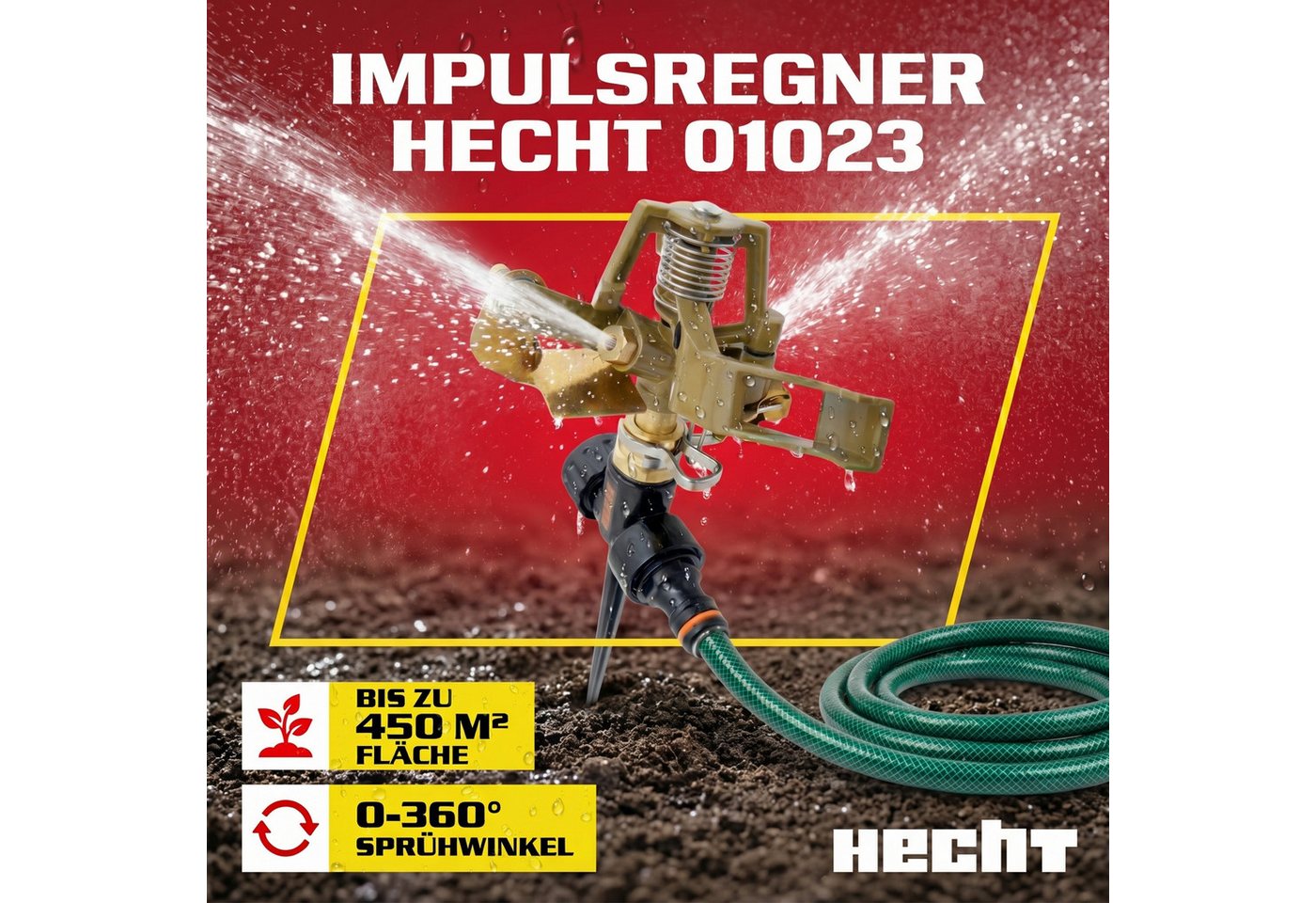 Hecht Kreisregner Impulsregner Rasensprenger 480 l/h 160 mm Erdspieß, 16 cm lang, 360° Radius, 2-4 bar