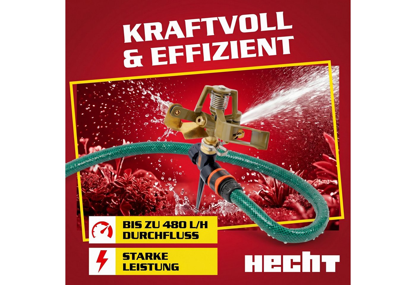 Hecht Kreisregner Impulsregner Rasensprenger 480 l/h 160 mm Erdspieß, 16 cm lang, 360° Radius, 2-4 bar Bild 2