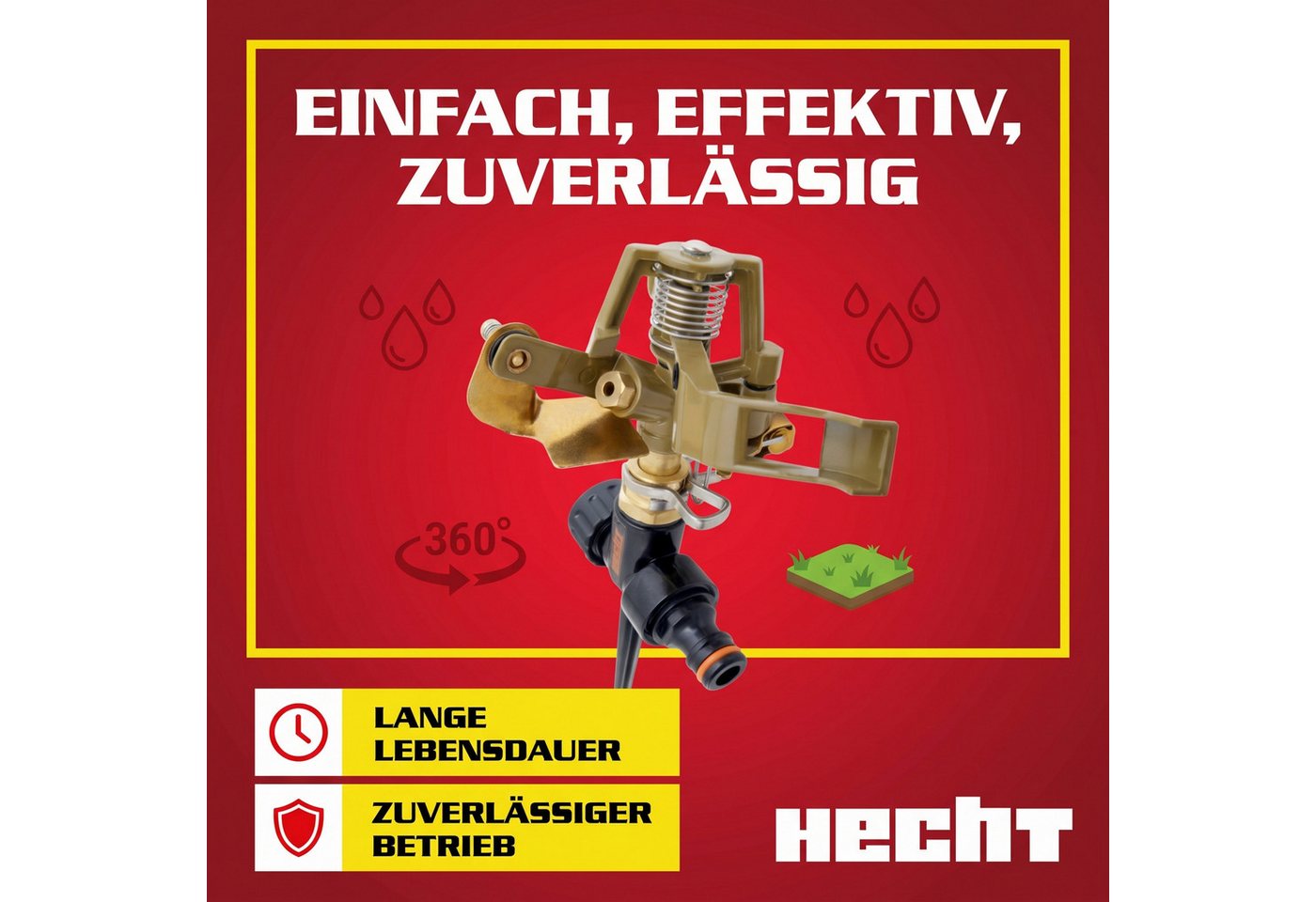 Hecht Kreisregner Impulsregner Rasensprenger 480 l/h 160 mm Erdspieß, 16 cm lang, 360° Radius, 2-4 bar Bild 4