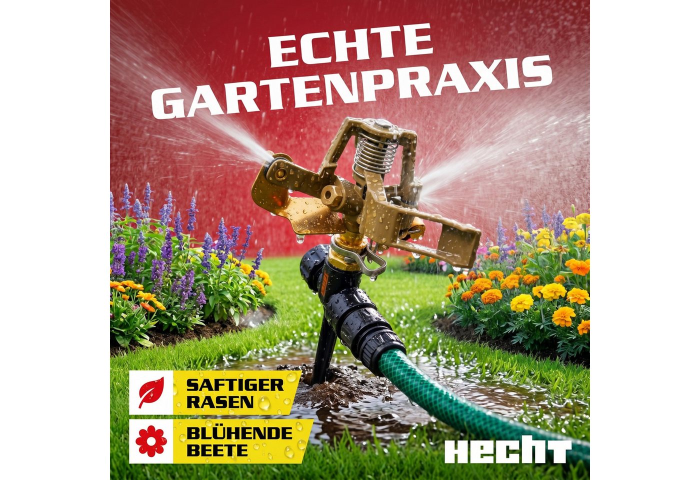 Hecht Kreisregner Impulsregner Rasensprenger 480 l/h 160 mm Erdspieß, 16 cm lang, 360° Radius, 2-4 bar Bild 5