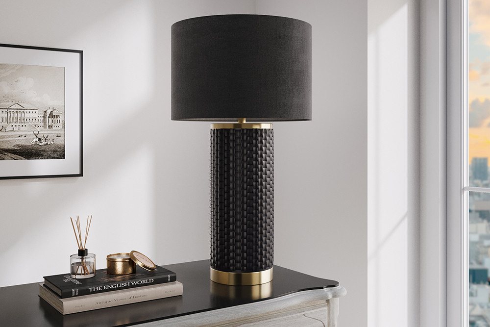 riess-ambiente Tischleuchte ELEGANCIA 70cm schwarz / gold – rundes Wohnaccessoire mit Keramikfuß, Ein-/Ausschalter, ohne Leuchtmittel, Modern Design mit schwarzem Stoffschirm, für Wohnzimmer & Schlafzimmer Bild 5