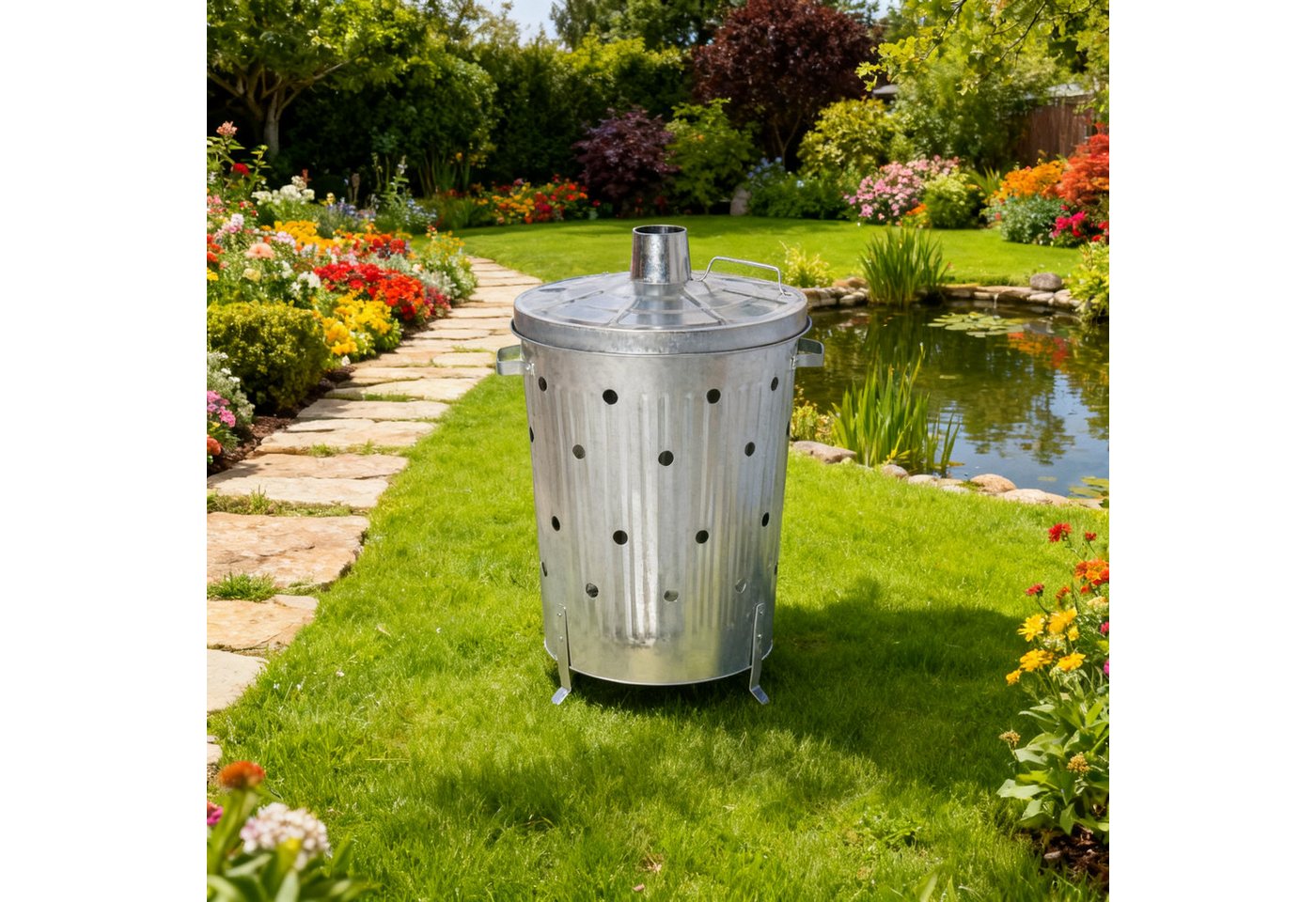 Linder Exclusiv GmbH Feuerstelle Verbrennungstonne - Feuertonne - Feuerschale Verbrenner 75l verzinkt, (1-St) Bild 2