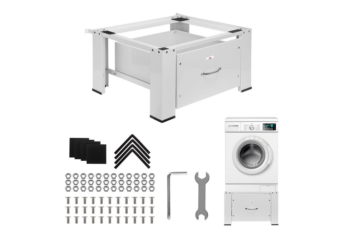 Maclean Waschmaschinenuntergestell MC-117 W Waschtrocknersockel mit Schublade, Sockel für Waschmaschine / Trockner max. Belastung 150kg