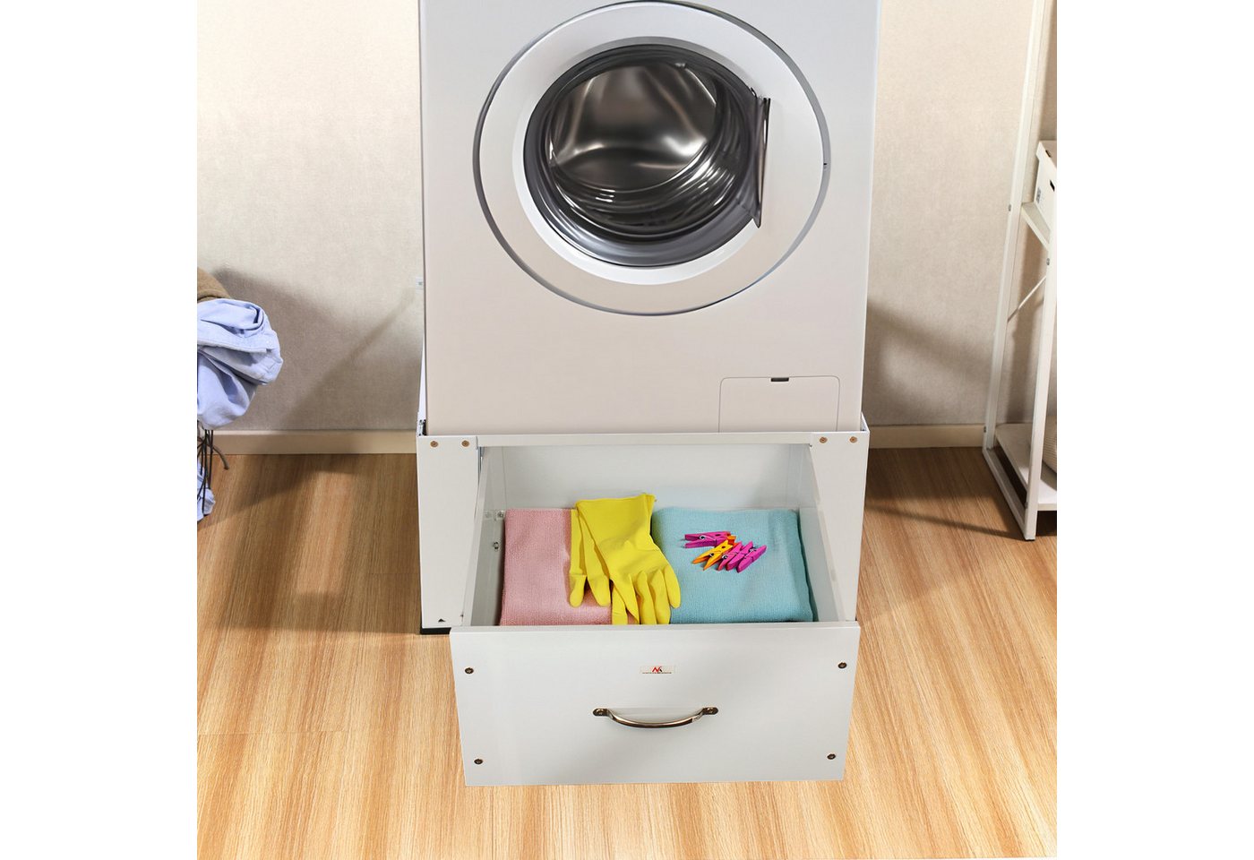 Maclean Waschmaschinenuntergestell MC-117 W Waschtrocknersockel mit Schublade, Sockel für Waschmaschine / Trockner max. Belastung 150kg Bild 3