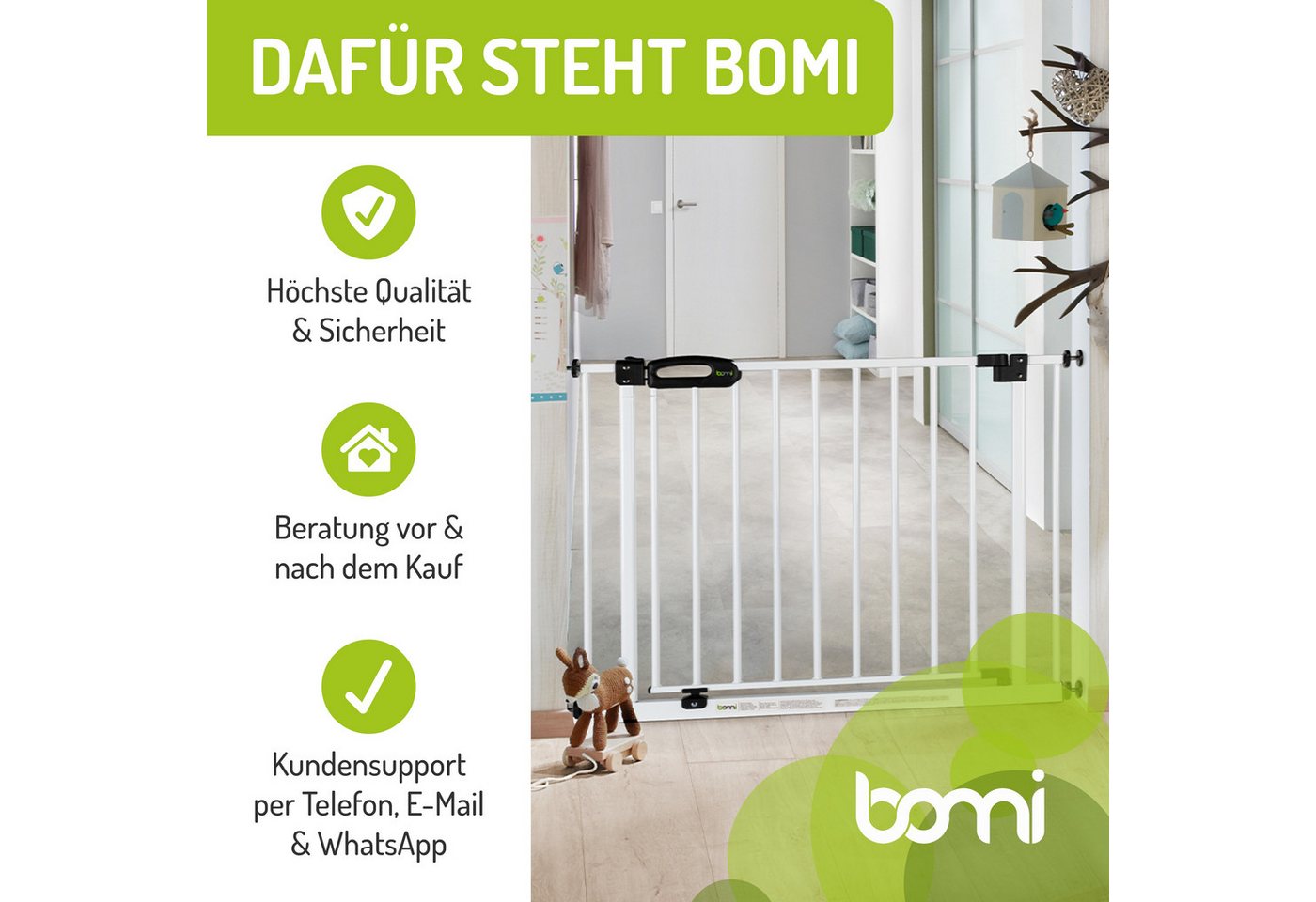 BOMI Verlängerung für Türschutzgitter Verbreiterung für Treppenschutzgitter Merle Flatstep 10-70 cm (verschiedene Größen, seitlich einsteckbar), Erweiterung für Kinderschutzgitter, 77 cm Höhe, stabile Montage