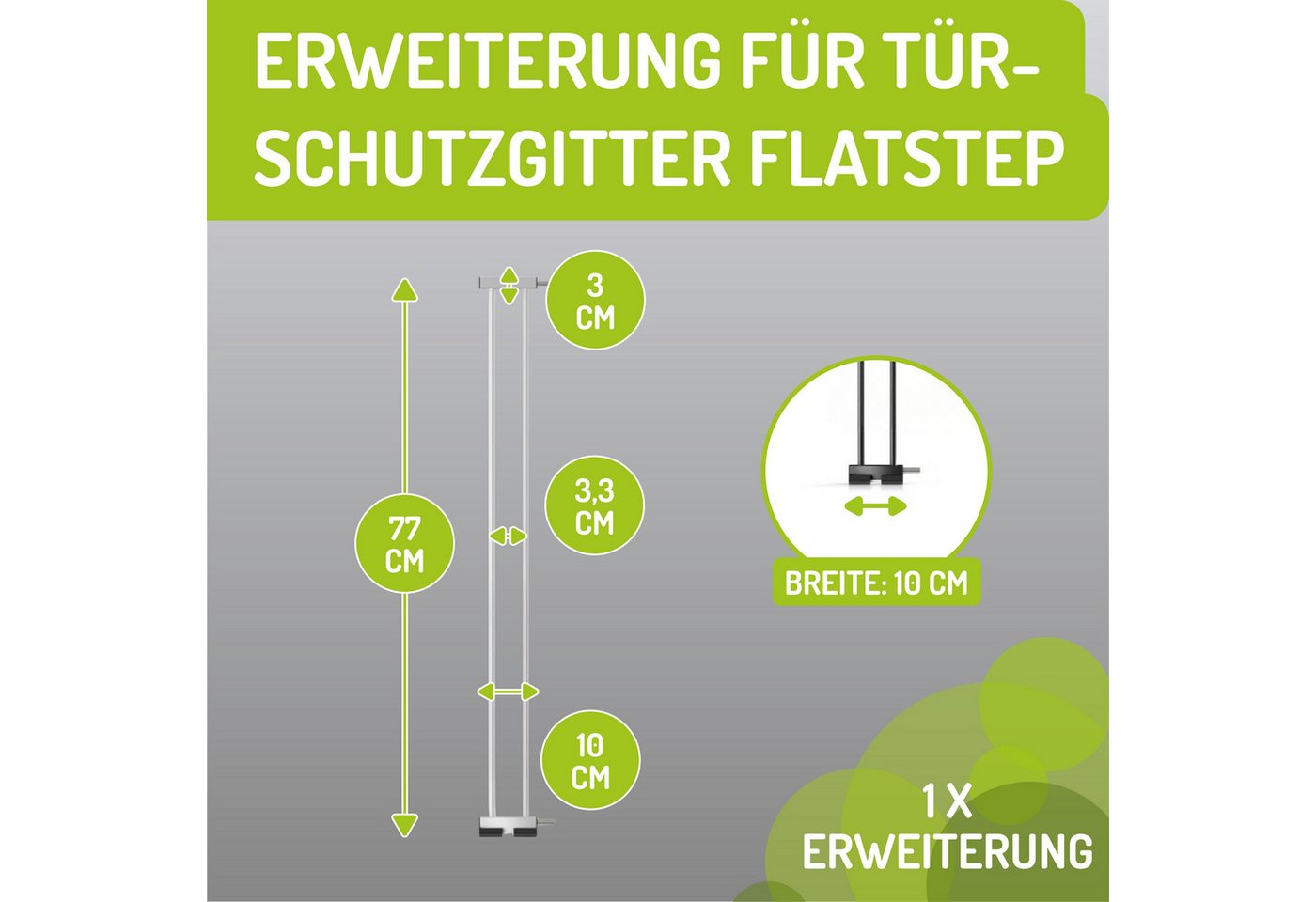 BOMI Verlängerung für Türschutzgitter Verbreiterung für Treppenschutzgitter Merle Flatstep 10-70 cm (verschiedene Größen, seitlich einsteckbar), Erweiterung für Kinderschutzgitter, 77 cm Höhe, stabile Montage Bild 3