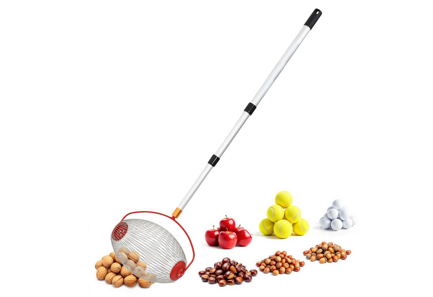 Spetebo Rollsammler Erntehelfer für Nüsse und Obst mit Alu Teleskopstiel, 33 cm Arbeitsbreite, (Anzahl, 1-tlg., Stück), flexibler Sammelkorb Bild 2