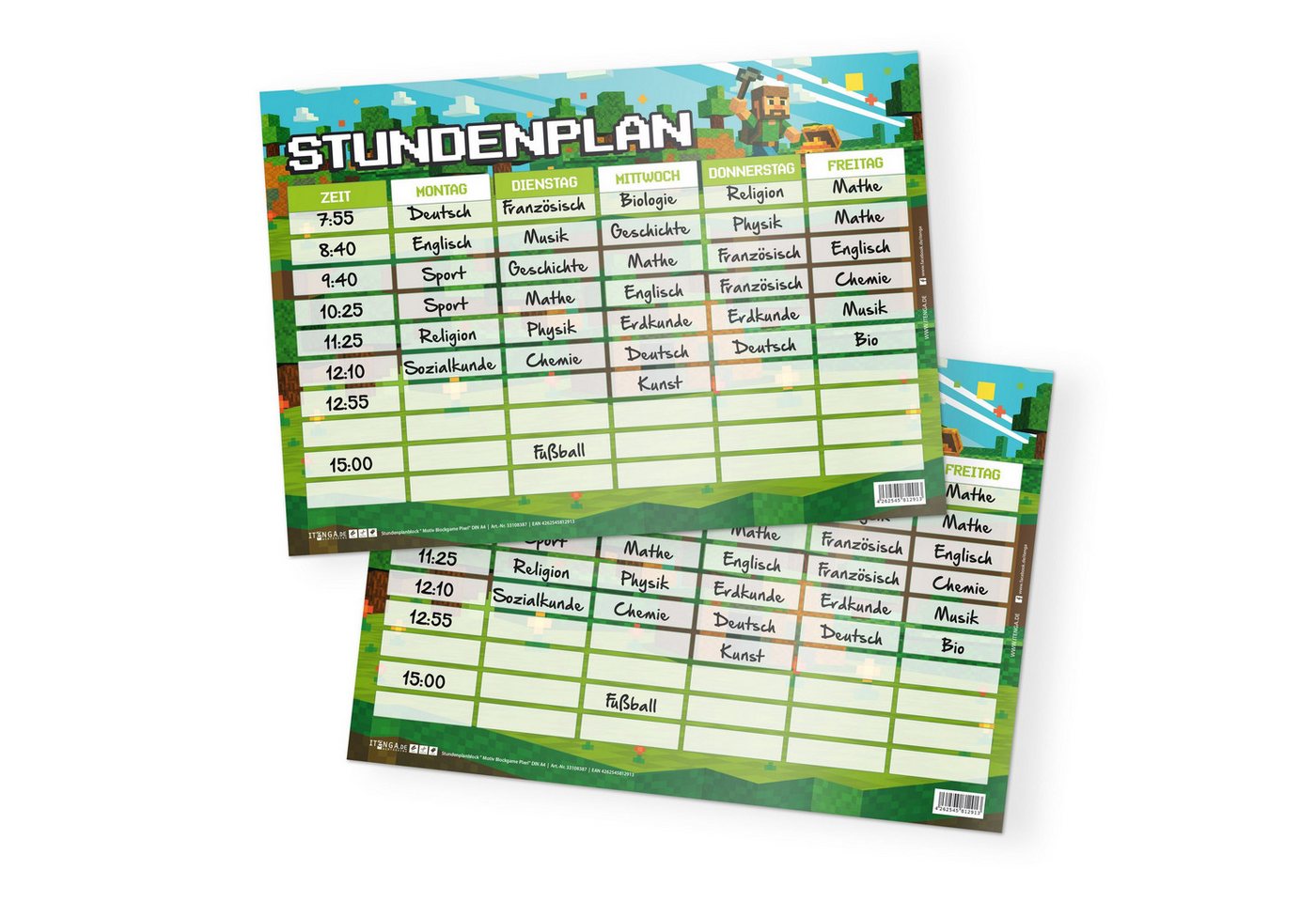 itenga Schülerkalender itenga Stundenplan Blockgame PIXEL einseitig abwischbar DIN A4 Bild 2