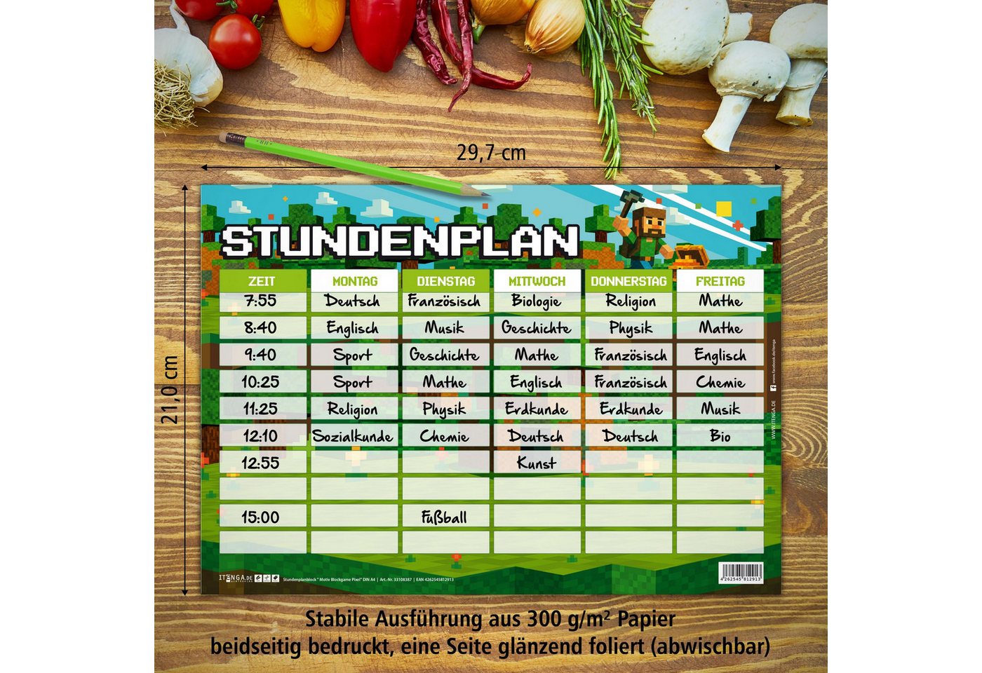 itenga Schülerkalender itenga Stundenplan Blockgame PIXEL einseitig abwischbar DIN A4 Bild 3