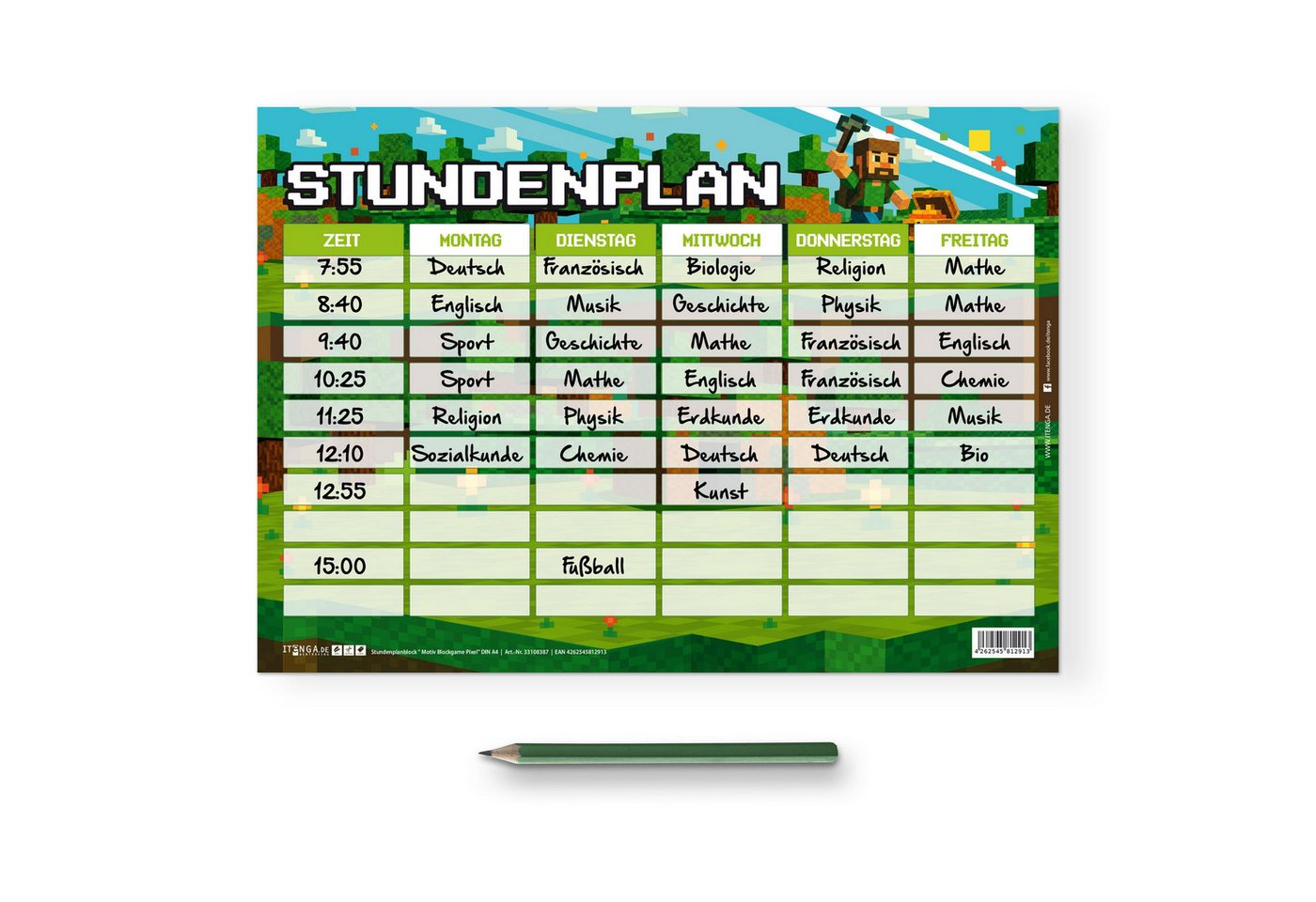itenga Schülerkalender itenga Stundenplan Blockgame PIXEL einseitig abwischbar DIN A4 Bild 4