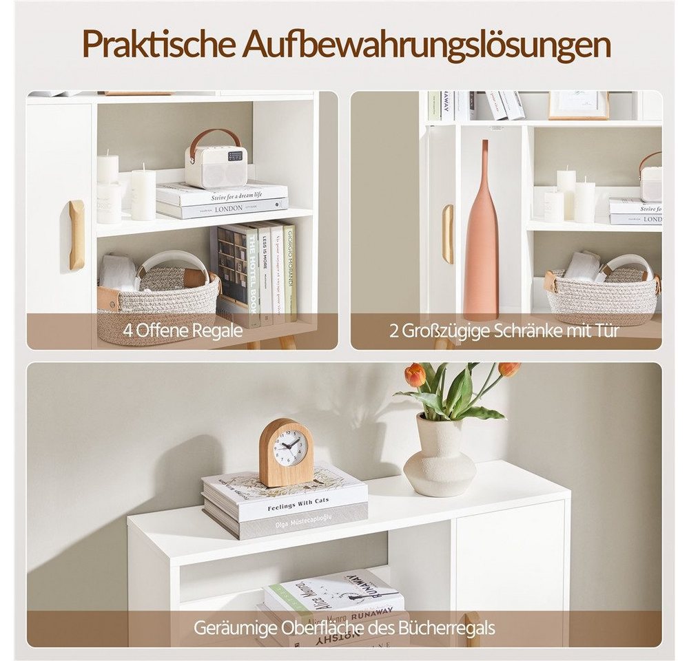 Yaheetech Bücherregal 4-Stufiges Standregal mit 2 Schrankfächern mit Türen, Modernes Offenes Standregal mit Holzfüßen Bild 4