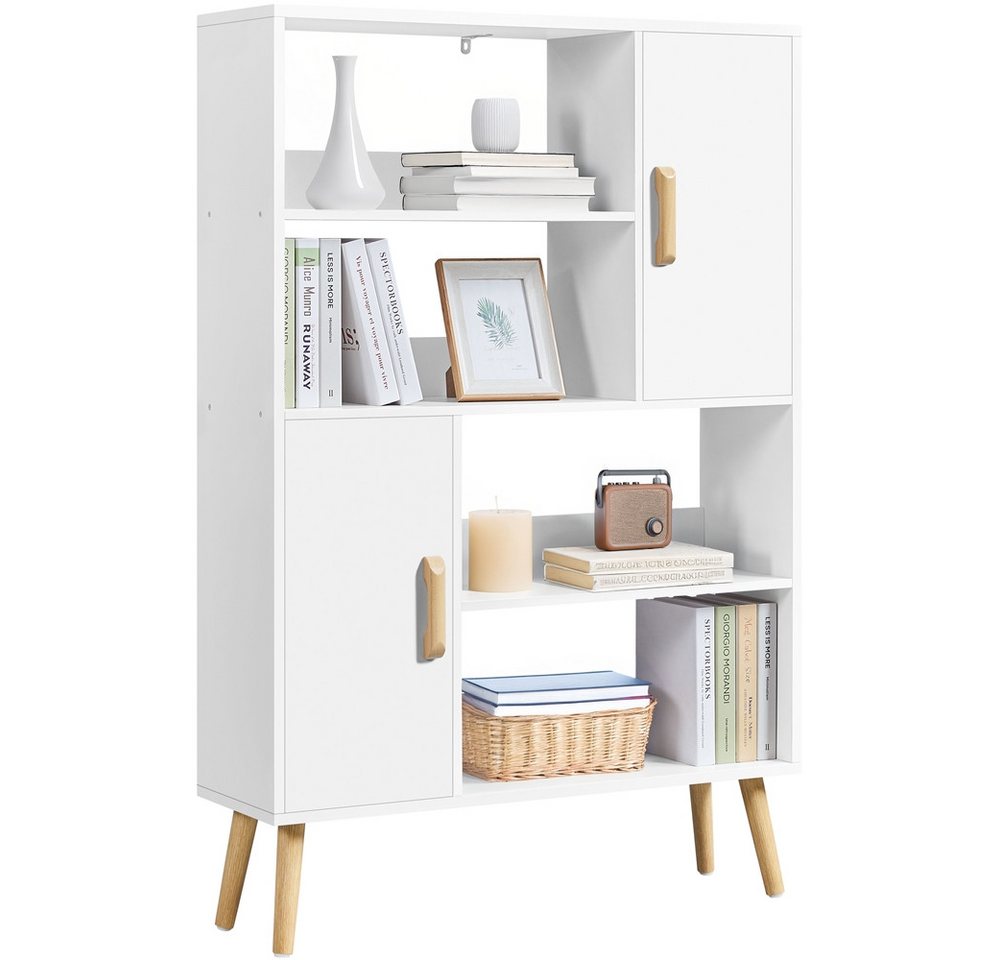 Yaheetech Bücherregal 4-Stufiges Standregal mit 2 Schrankfächern mit Türen, Modernes Offenes Standregal mit Holzfüßen Bild 5