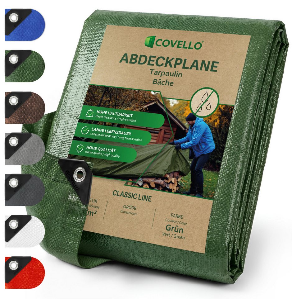 Covello Schutzplane 90g/m² grün, Abdeckplane mit Ösen wasserdicht, Plane UV-stabilisiert in vielen verschiedenen Farben & Größen Bild 2